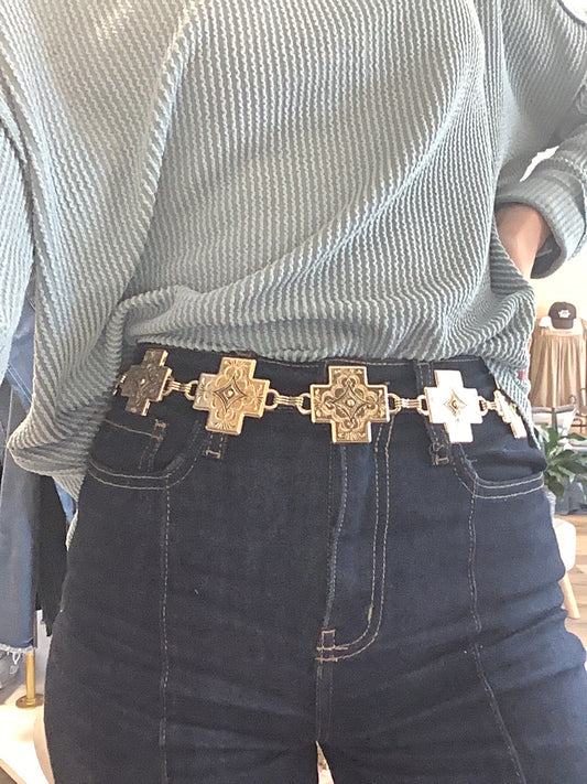 Western Cross Concho Belt // Gold