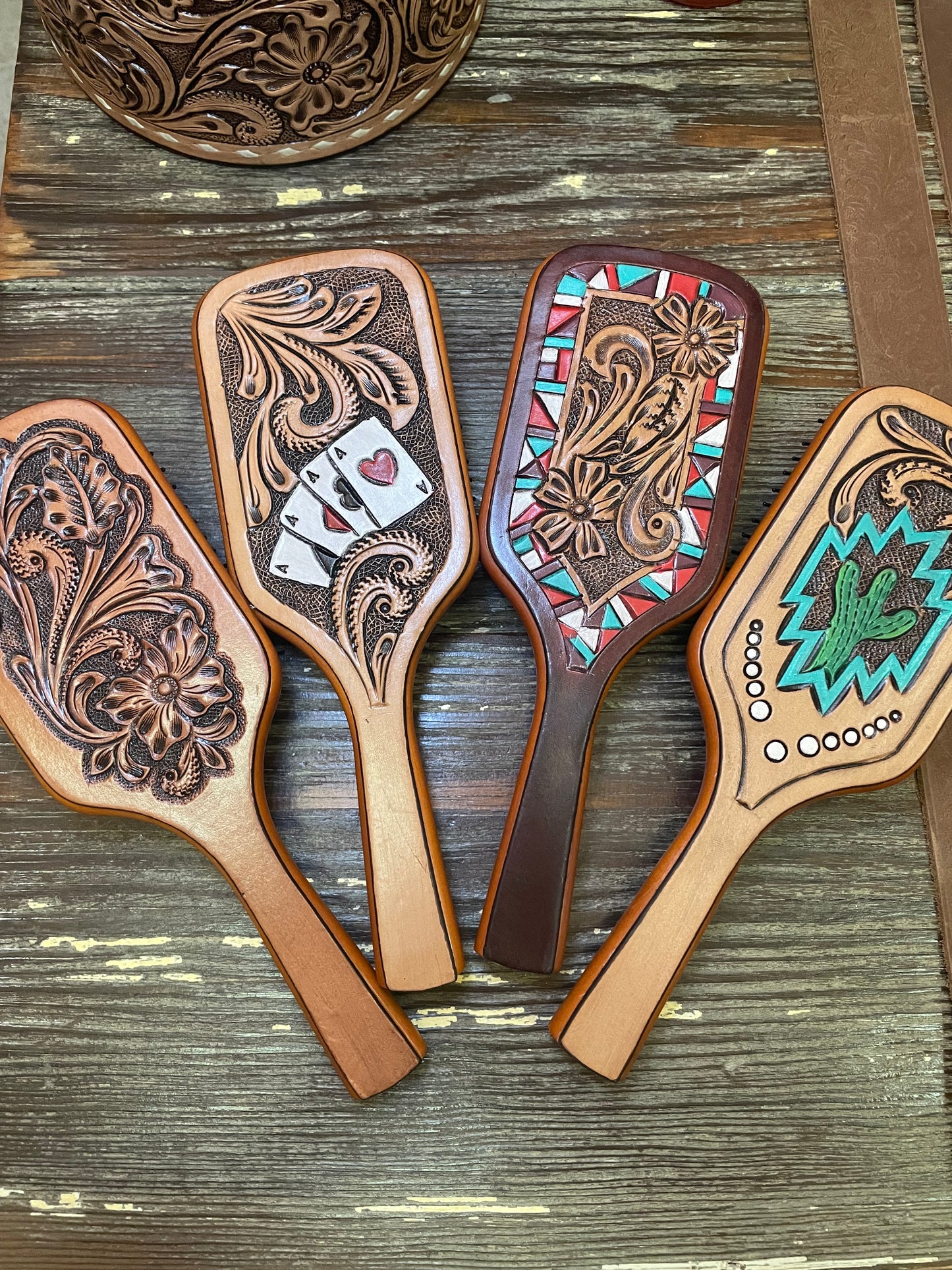 Tooled Leather Hair Brush