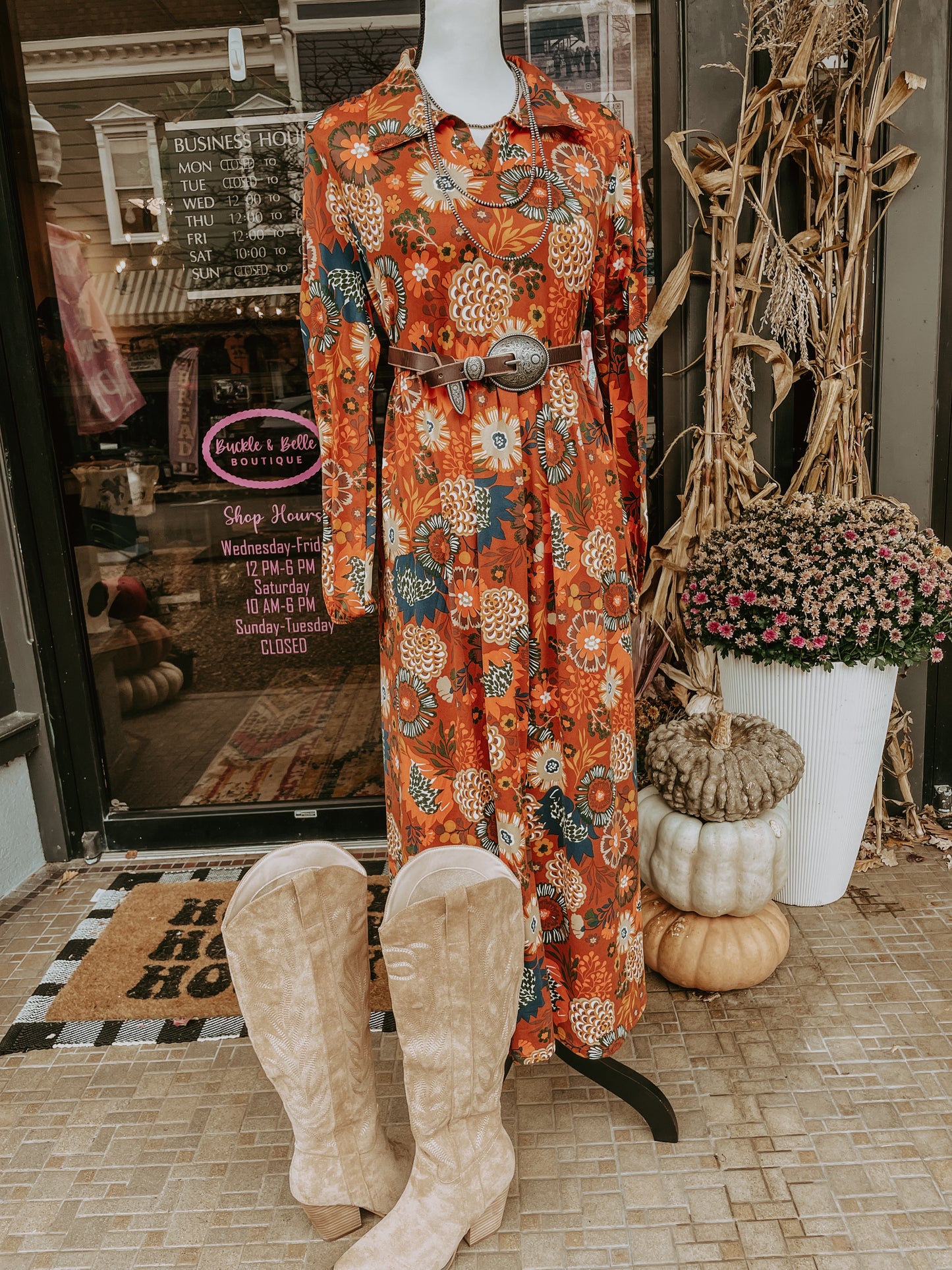 Fall Floral Maxi Dress with Pockets