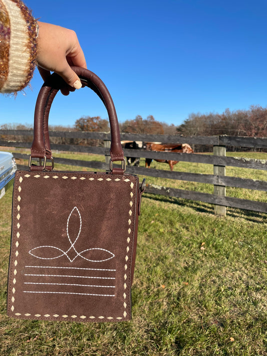 Boot Stitch Mini Tote Bag in Brown