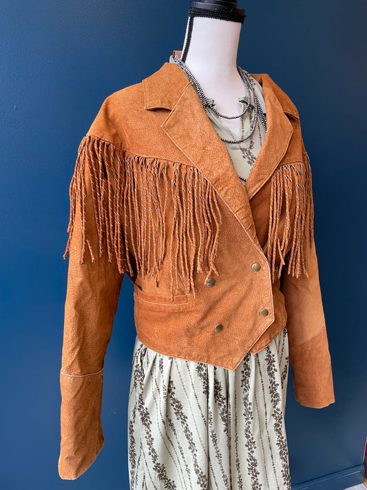 Pre-Loved //  Western Twisted Fringe Roughout Leather Jacket by Leather Zone