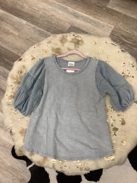 Mineral Wash Puff Sleeve Top // Denim