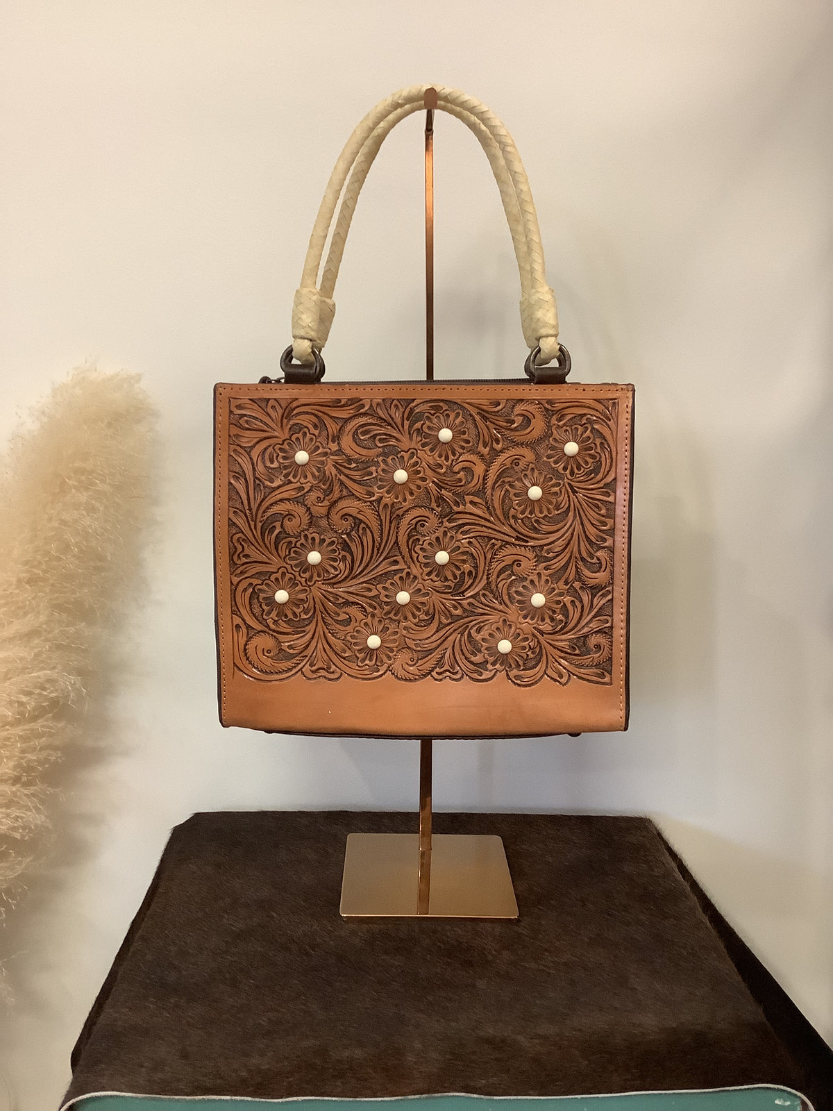White Buffalo Studded Roper Bag