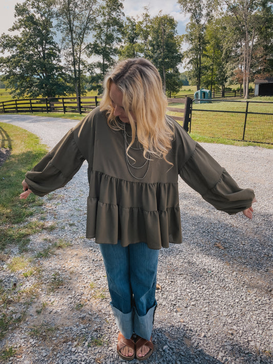 Becca Tiered Top in Olive