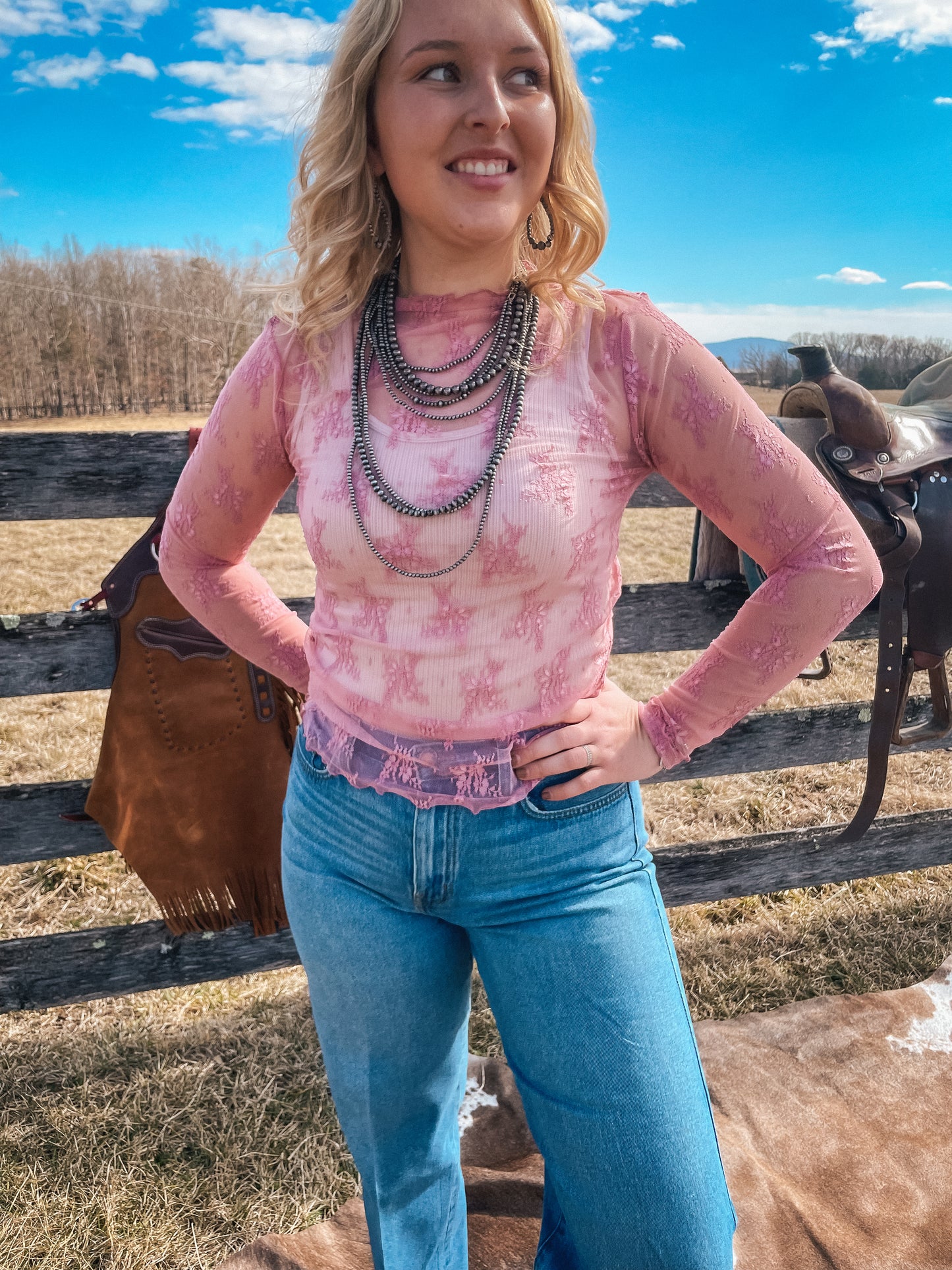 Cowgirl Core Lace Top in Dusty Rose