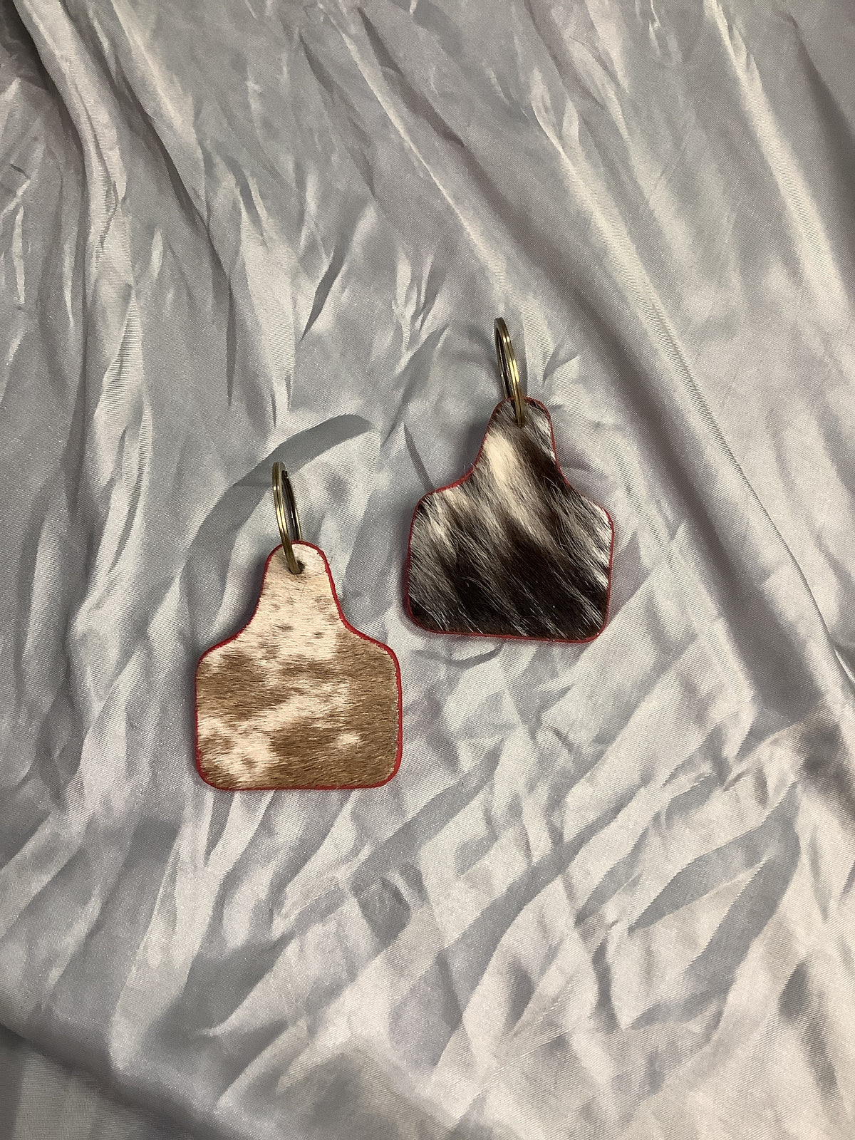 Cowhide Ear Tag Keychain // Red