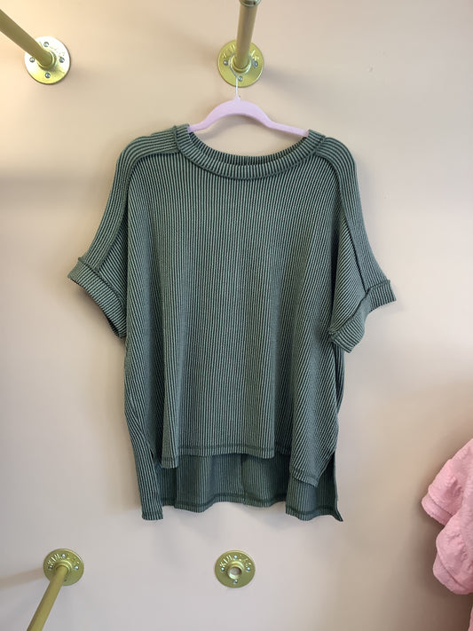 Raw Edge Ribbed Tee // Olive