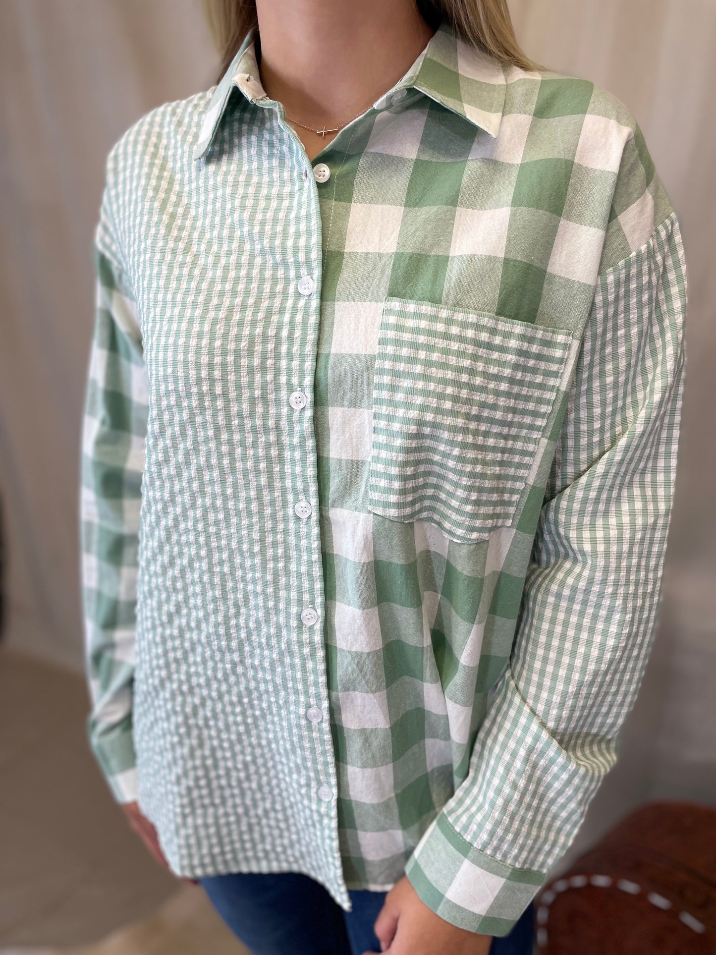 Sage Gingham Top