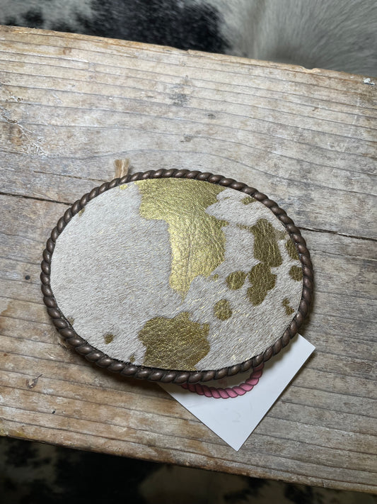 Cowhide Belt Buckle in Gold