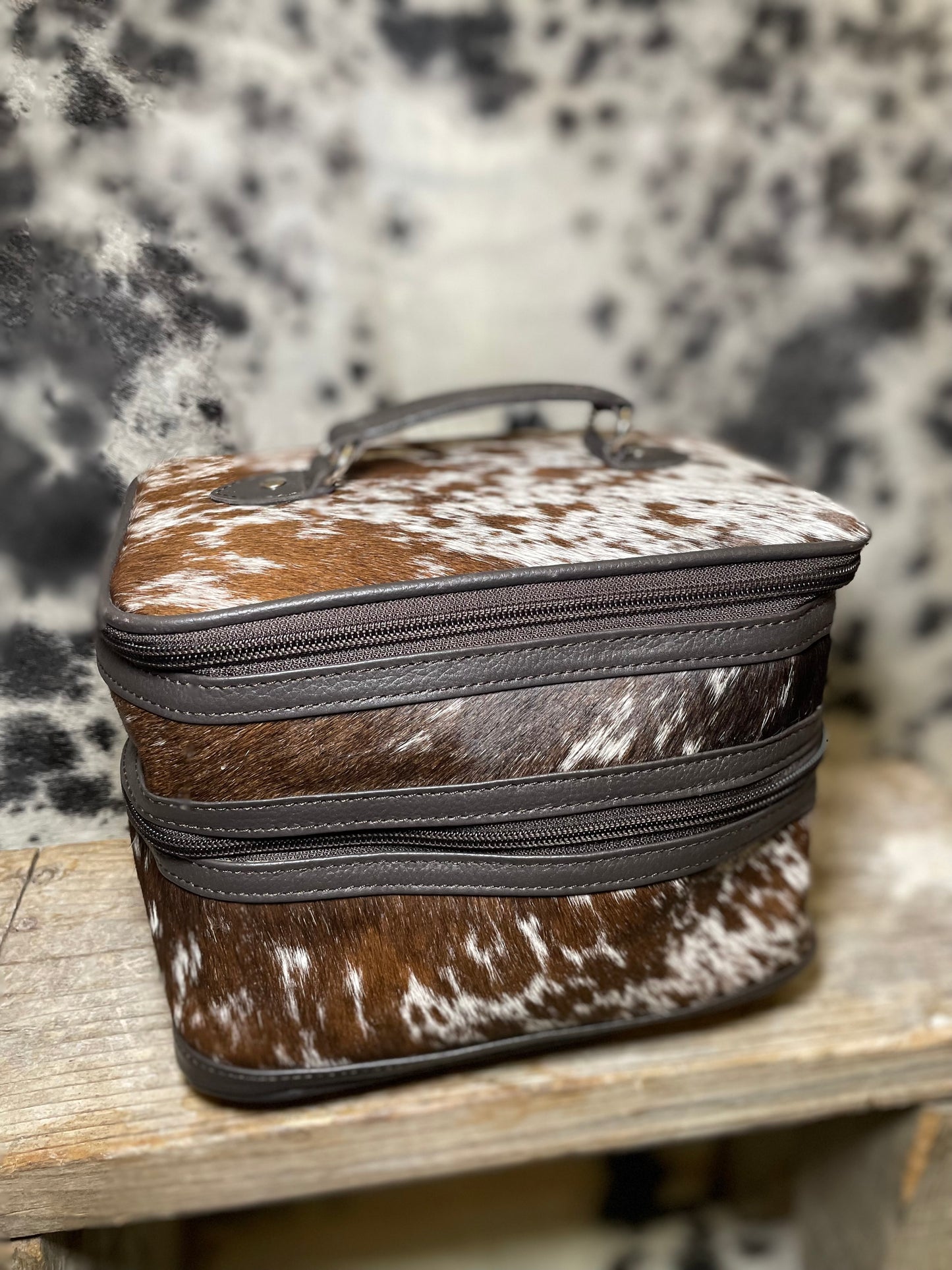 Double Decker Cowhide Makeup Case