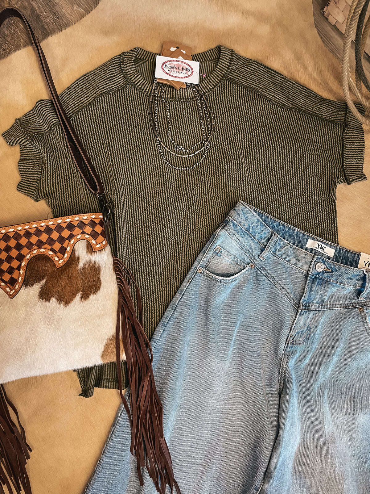 Raw Edge Ribbed Tee // Olive