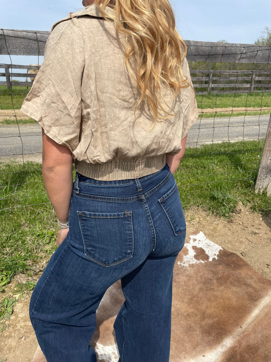 Linen Surplice Top in Ash