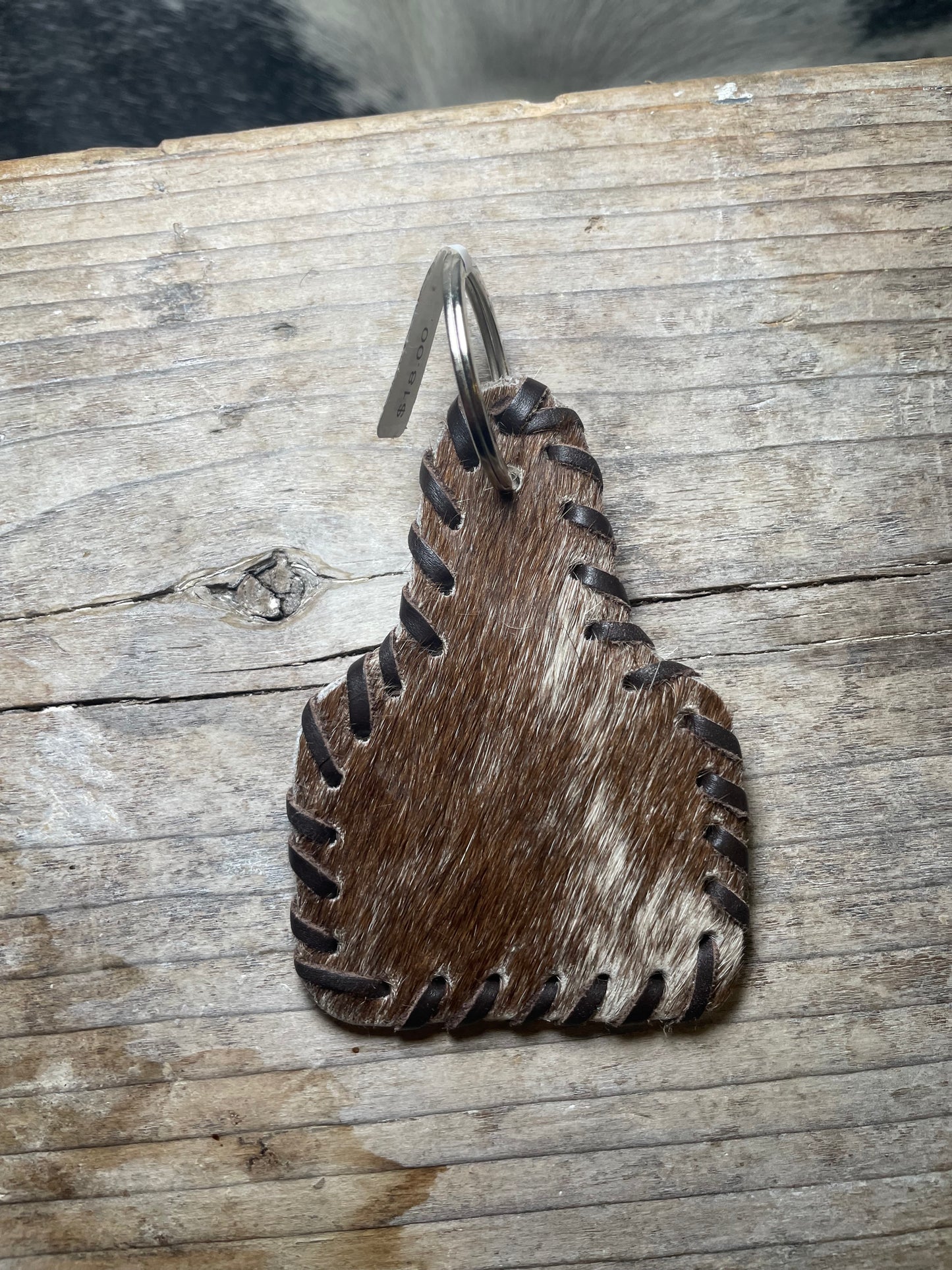 Whipstitch Cowhide Ear Tag Keychain