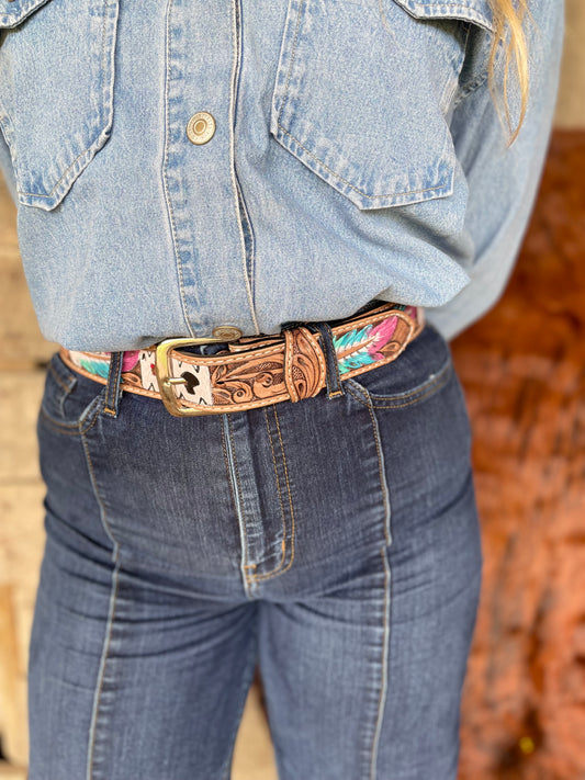 Wild Card Tooled Leather Belt