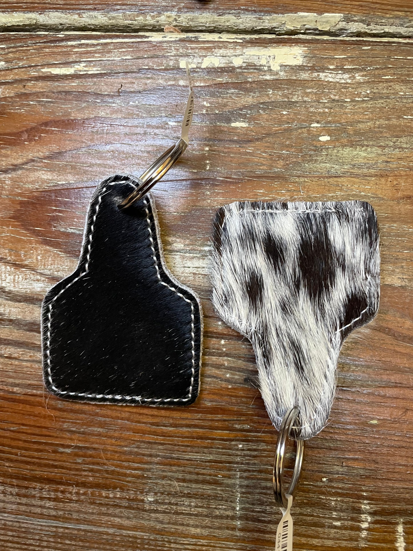 Stitched Ear Tag Cowhide Keychain