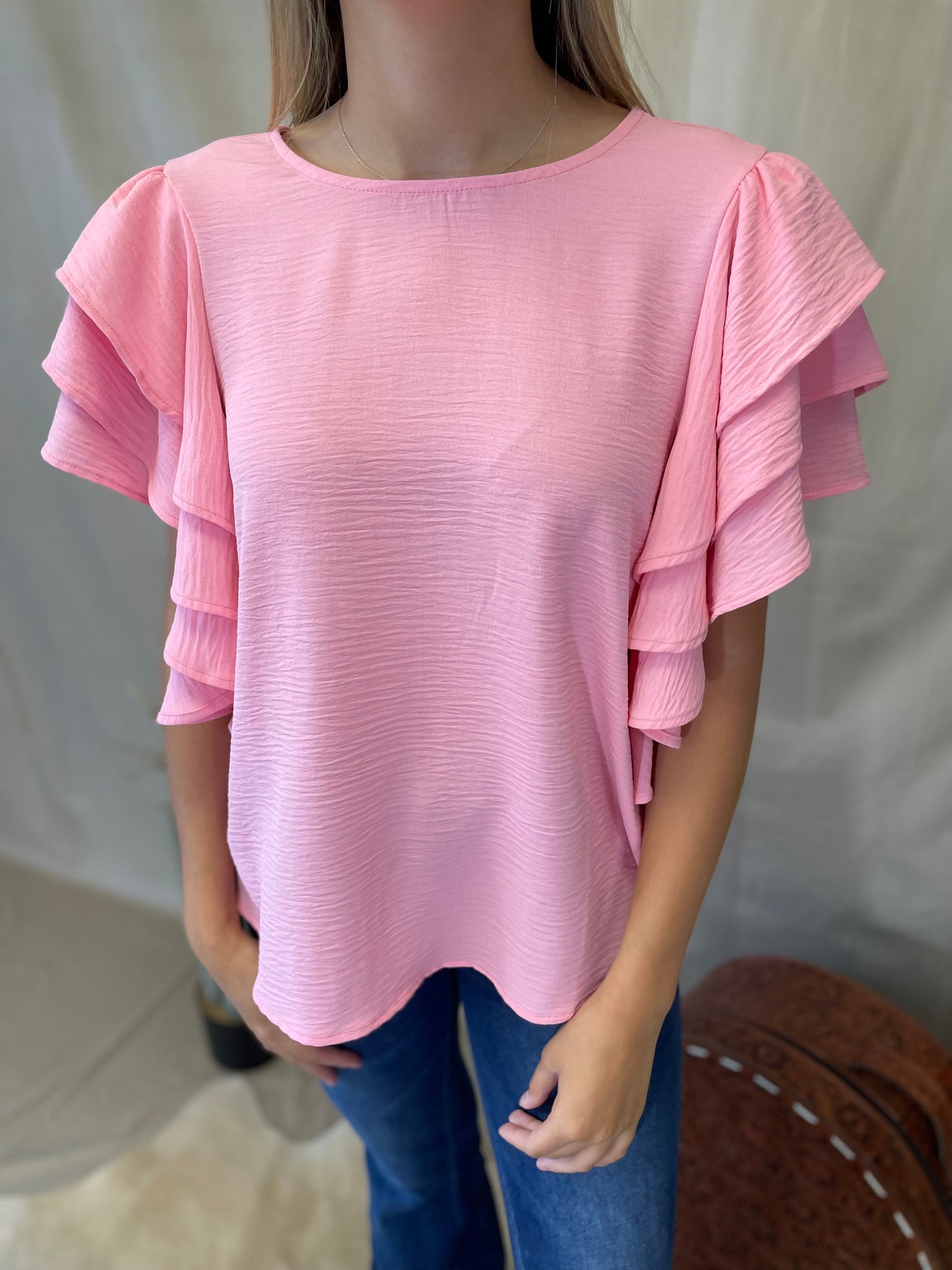 Classic Ruffle Sleeve Blouse in Baby Pink