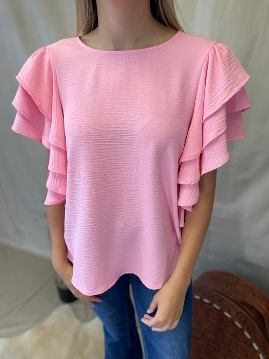 Classic Ruffle Sleeve Blouse in Baby Pink