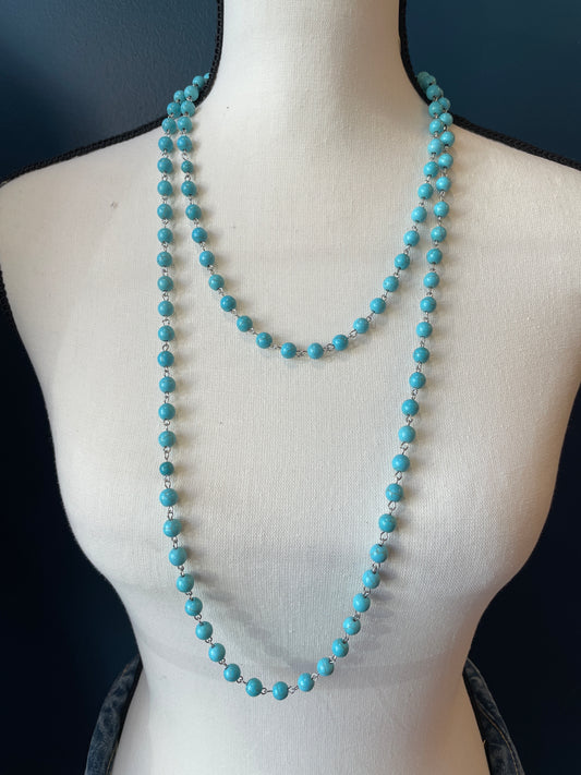 Interlocked Turquoise Ball Necklace // LONG