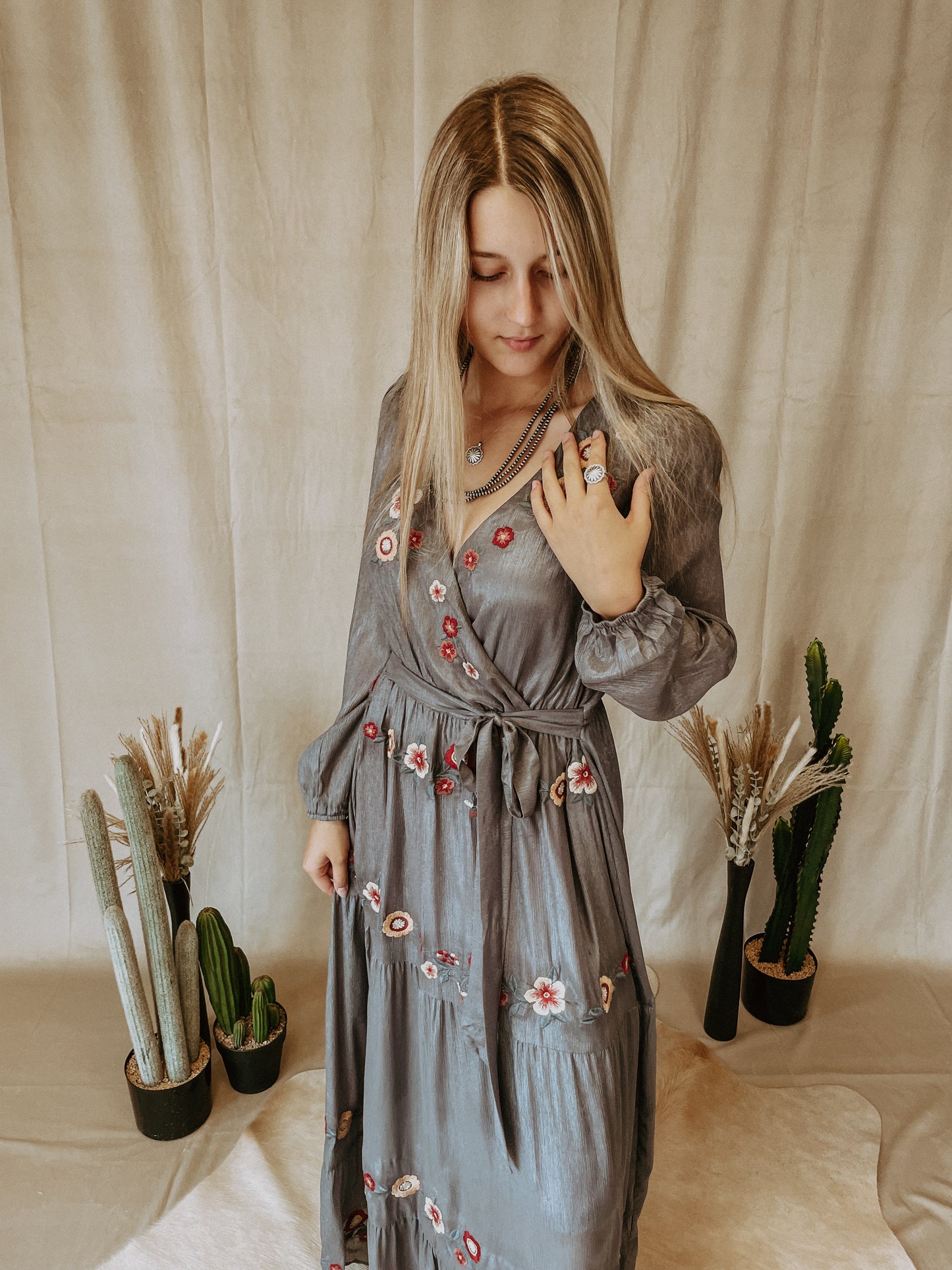 Slate Embroidered Dress