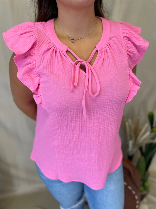 Gauze Sleeveless Top in Pink