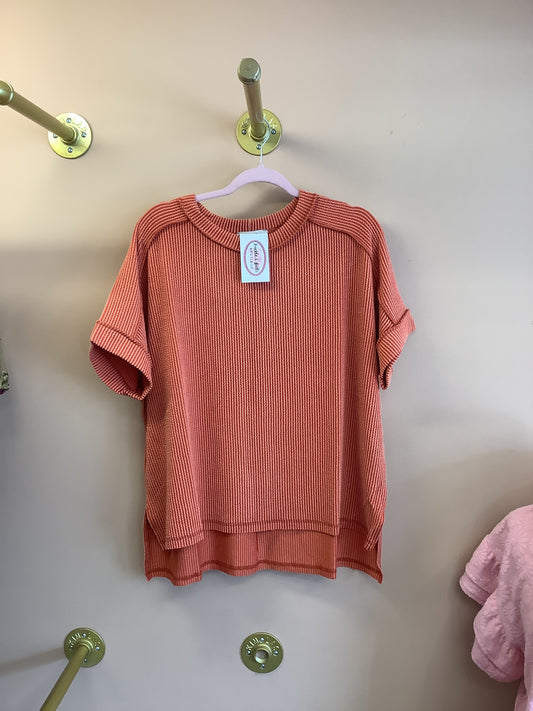 Raw Edge Ribbed Tee // Terracotta