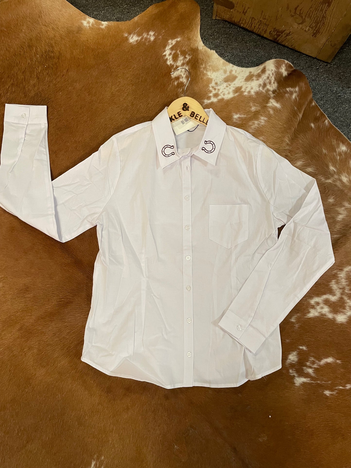 Layering Button Down with Horse Shoe Embroidery