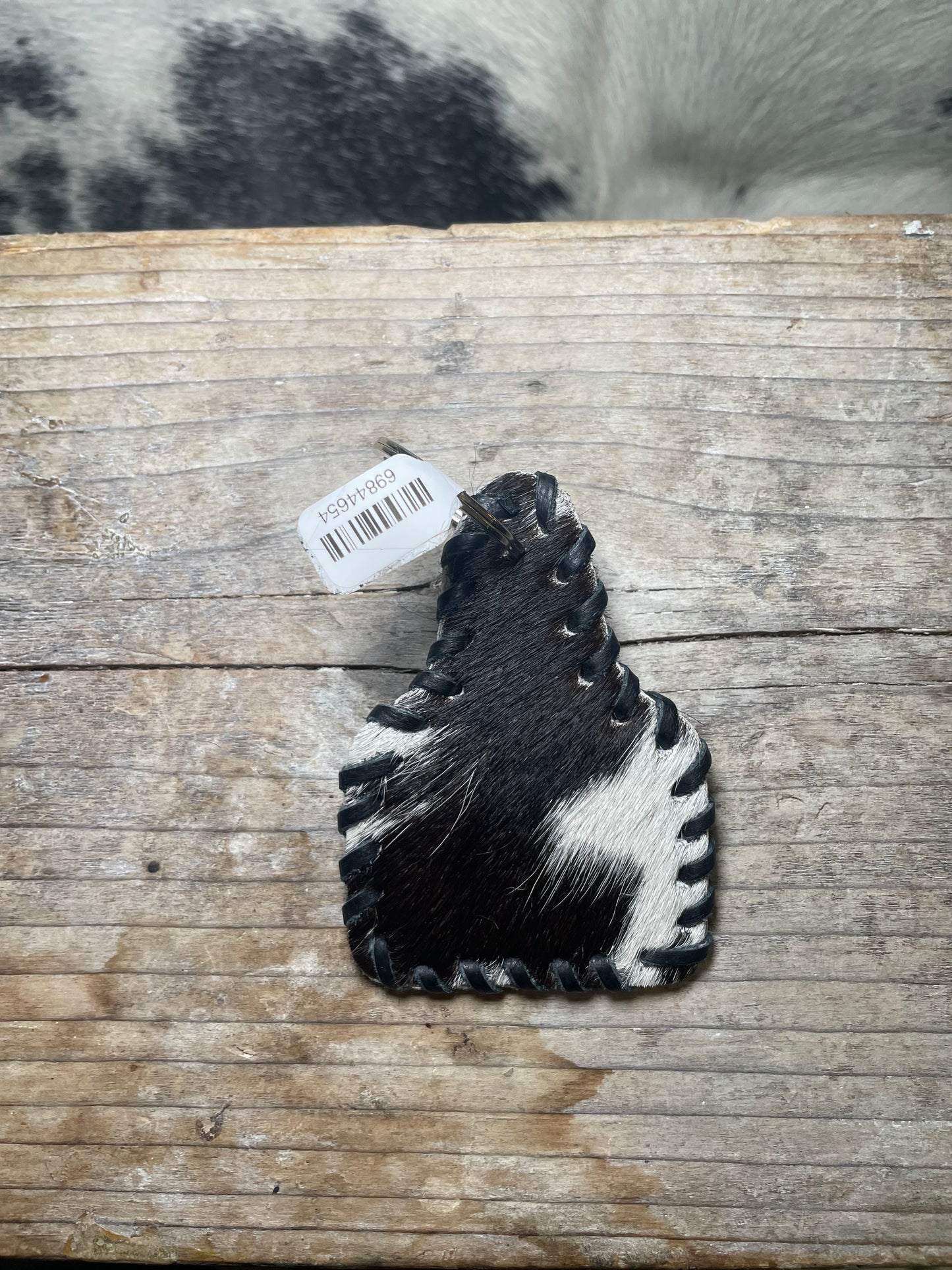 Whipstitch Cowhide Ear Tag Keychain