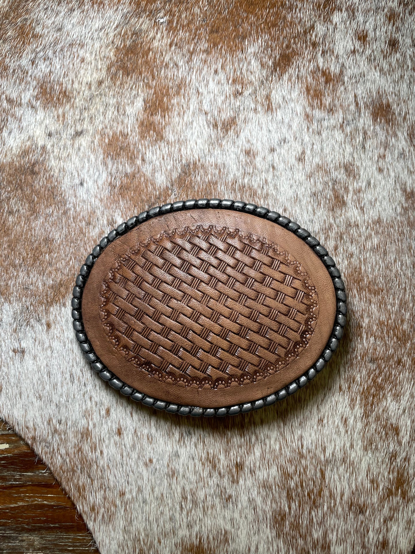 Tooled Leather Belt Buckle