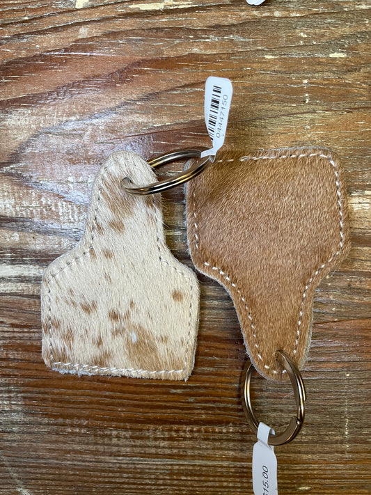 Stitched Ear Tag Cowhide Keychain