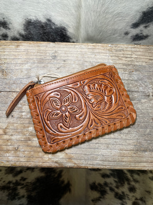 Tooled Leather & Cowhide Coin Purse