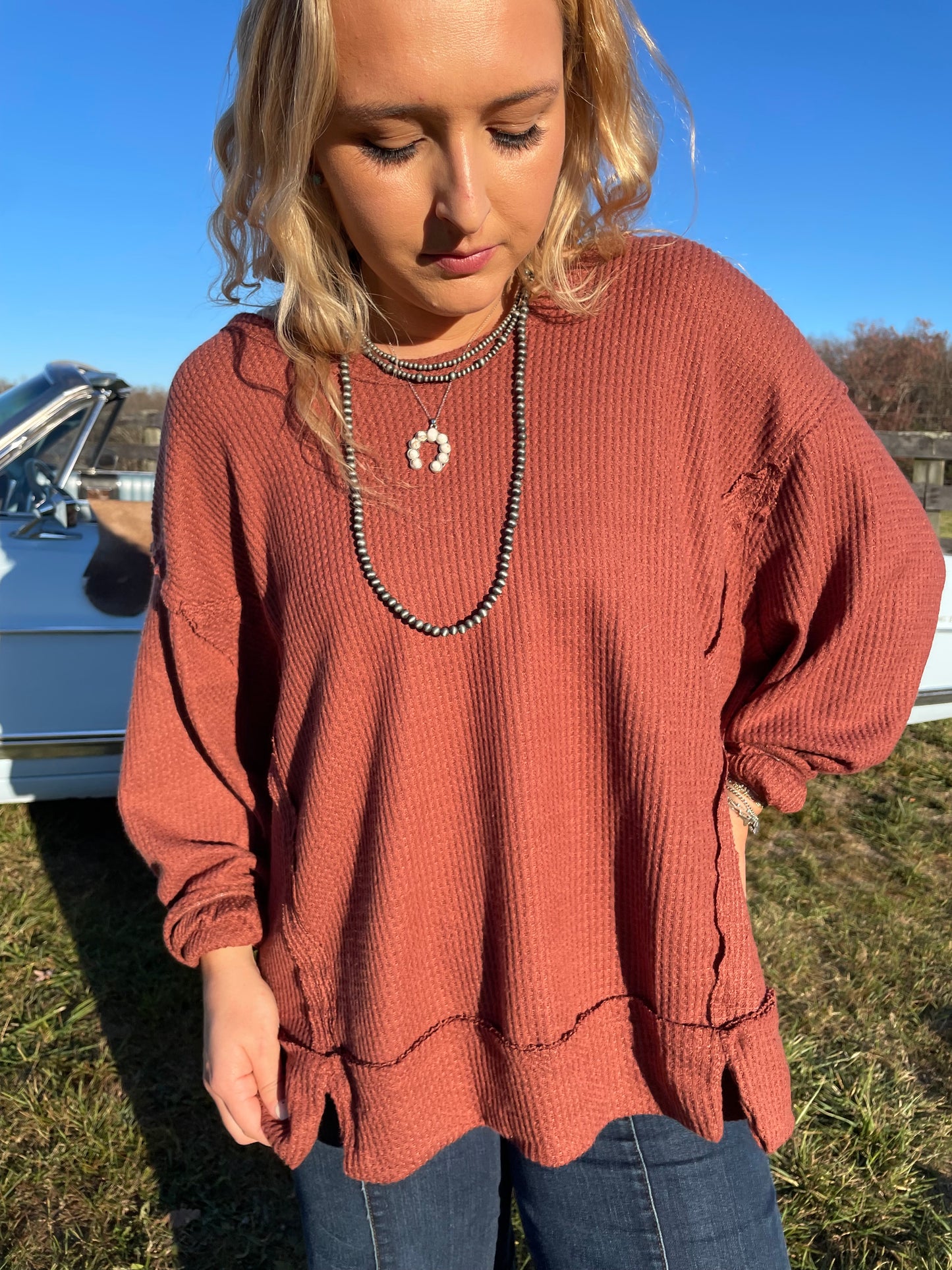 Rusty Rose Basic Waffle Top