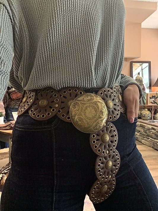 Cut Out Coin Belt // Brown + Gold