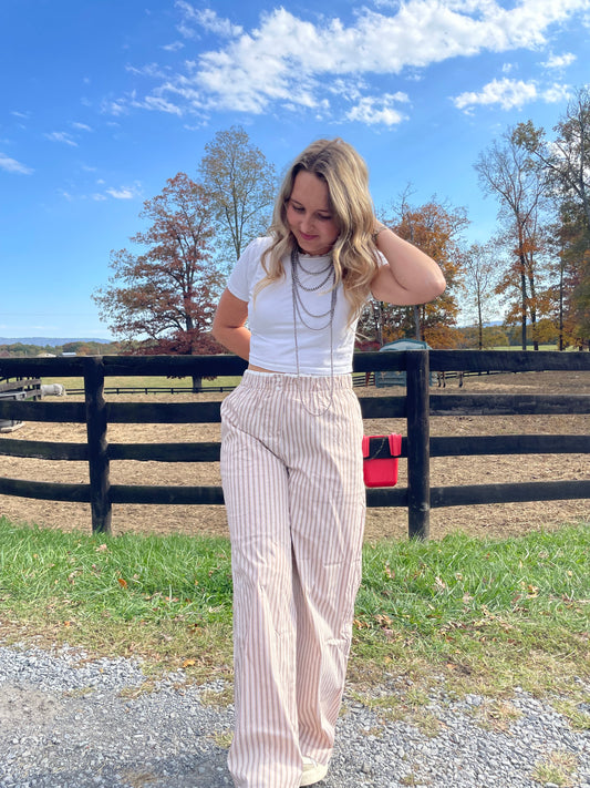 Pinstriped Pants with Elastic Waist