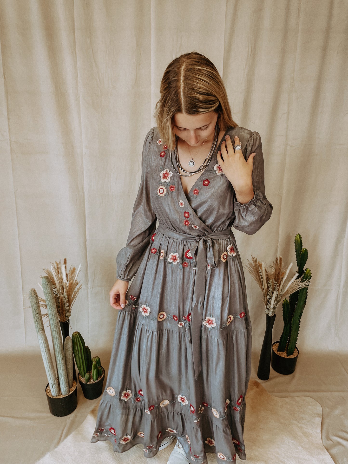 Slate Embroidered Dress