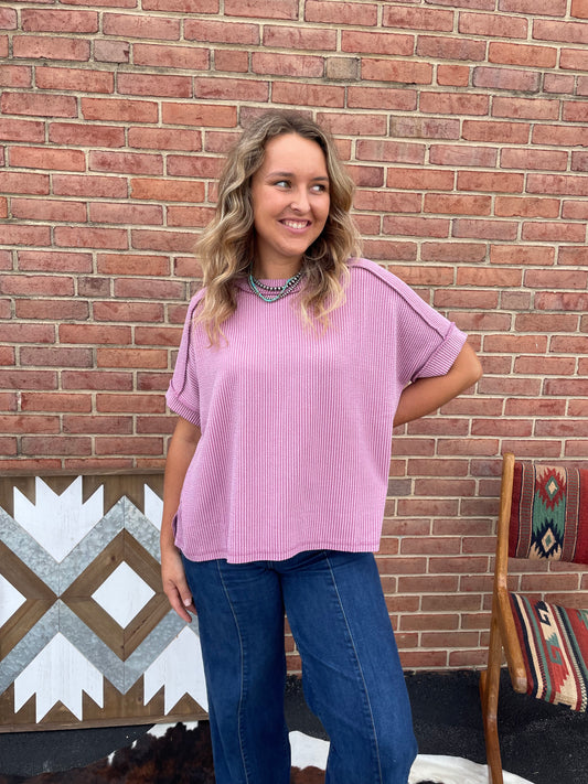 Raw Edge Ribbed Tee // Blush