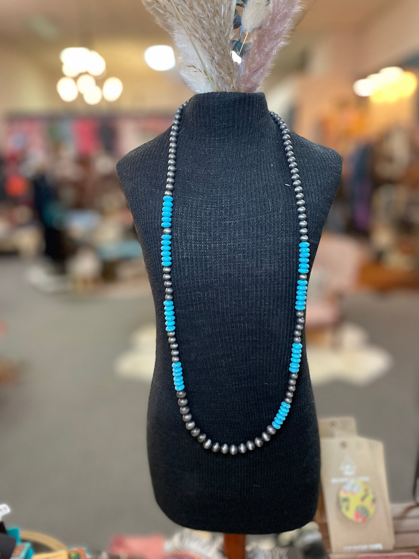 Long Navajo Pearl & Turquoise Necklace