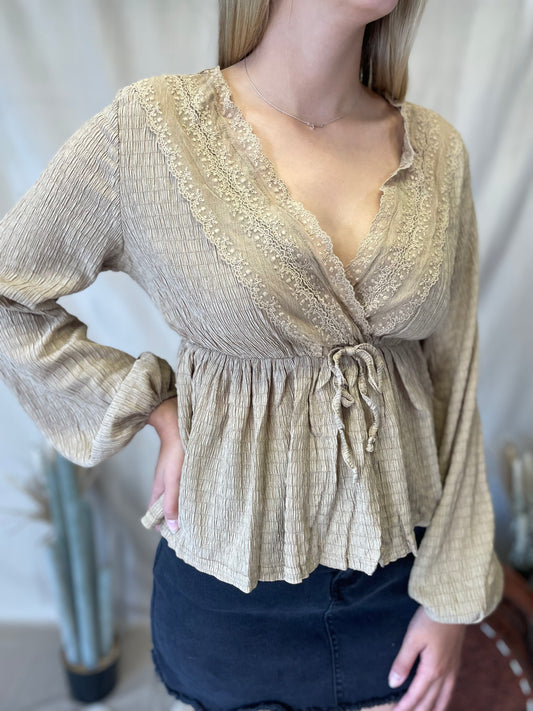 Boho Belle Surplice Lace Top in Camel