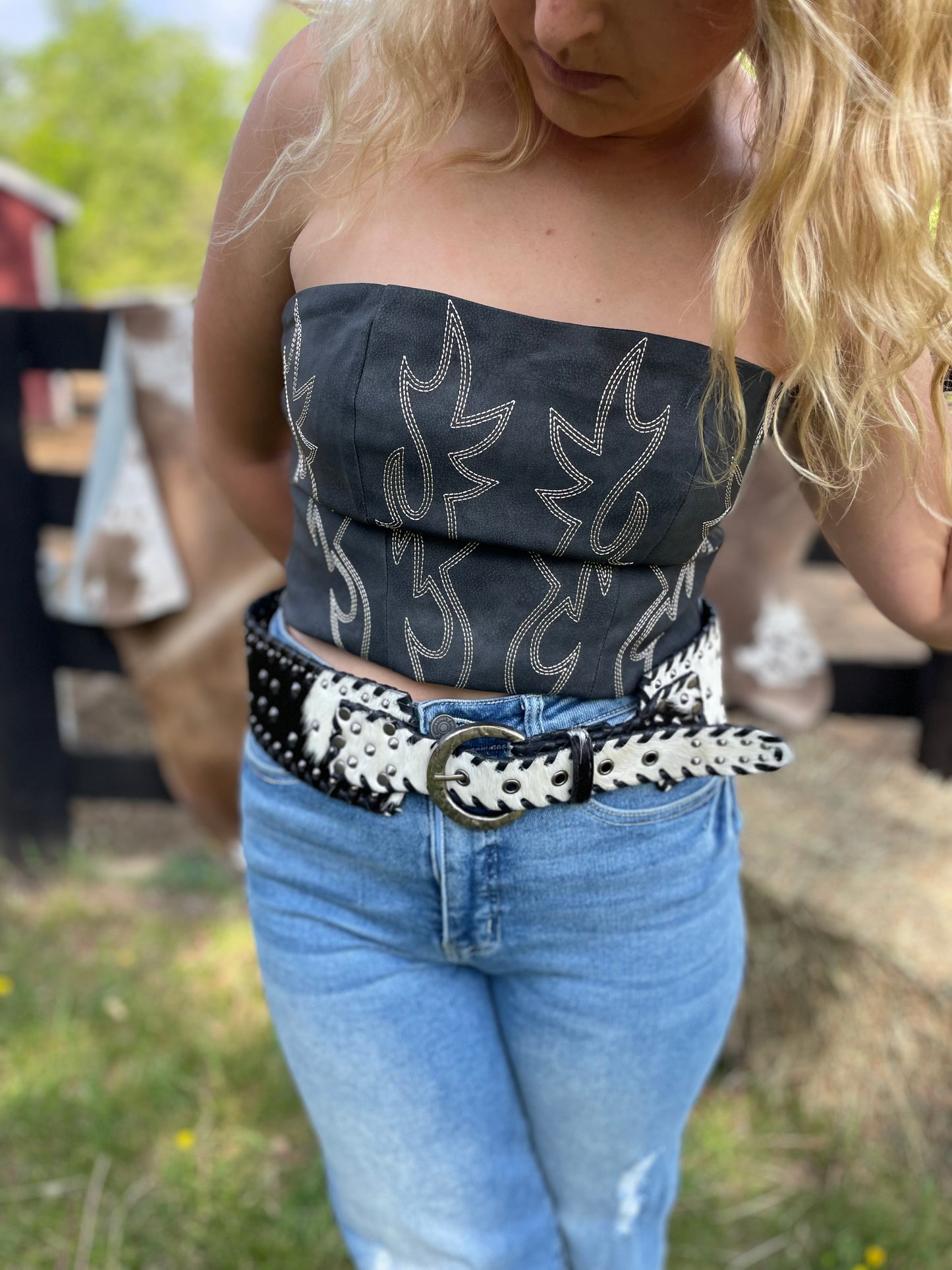 Arizona Boot Stitch Corset Top in Charcoal