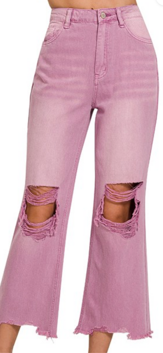 Meghan Distressed Crop Jeans in Violet