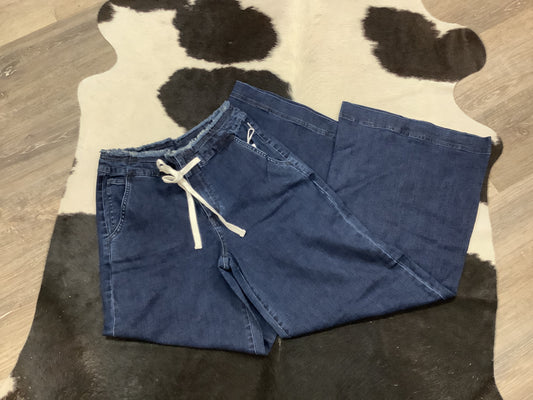 Risen Dark Wash String Tie Flowy Jeans