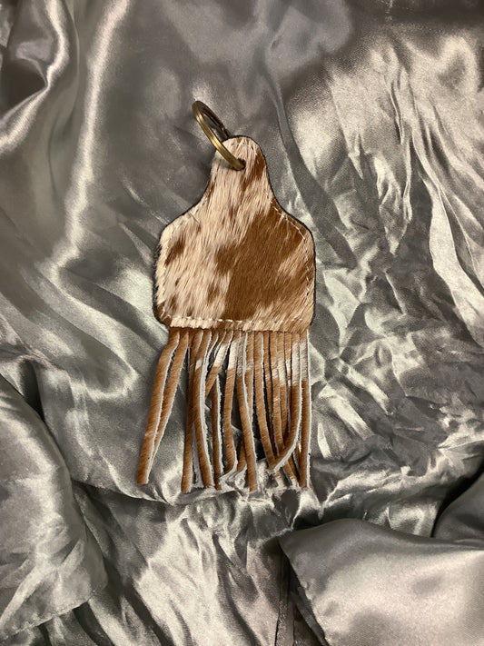 Cowhide Tassel Ear Tag Keychain