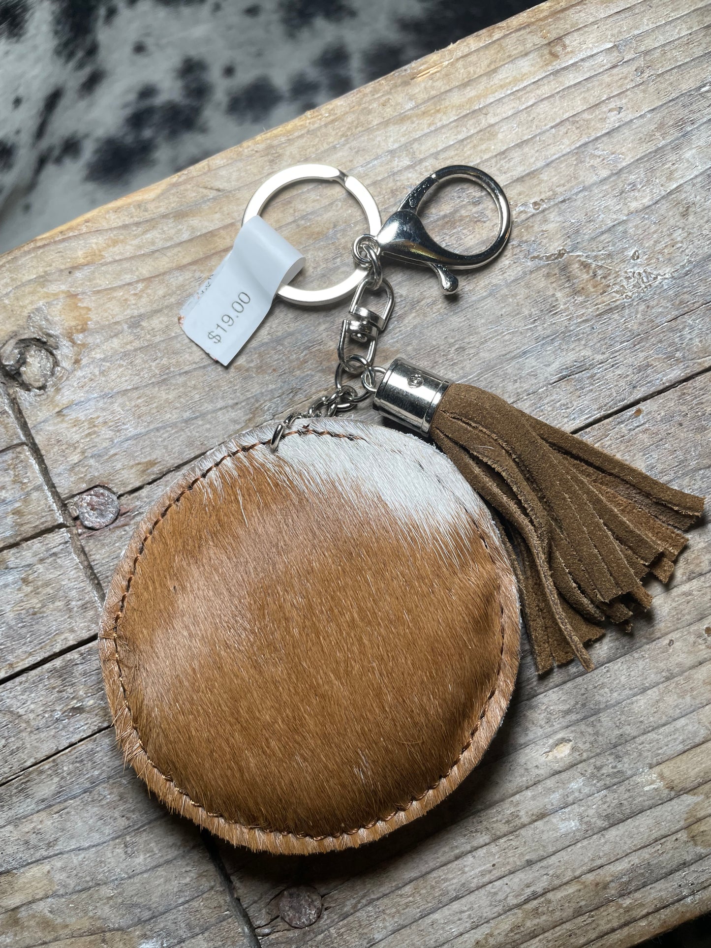 Cowhide Disc Keychain