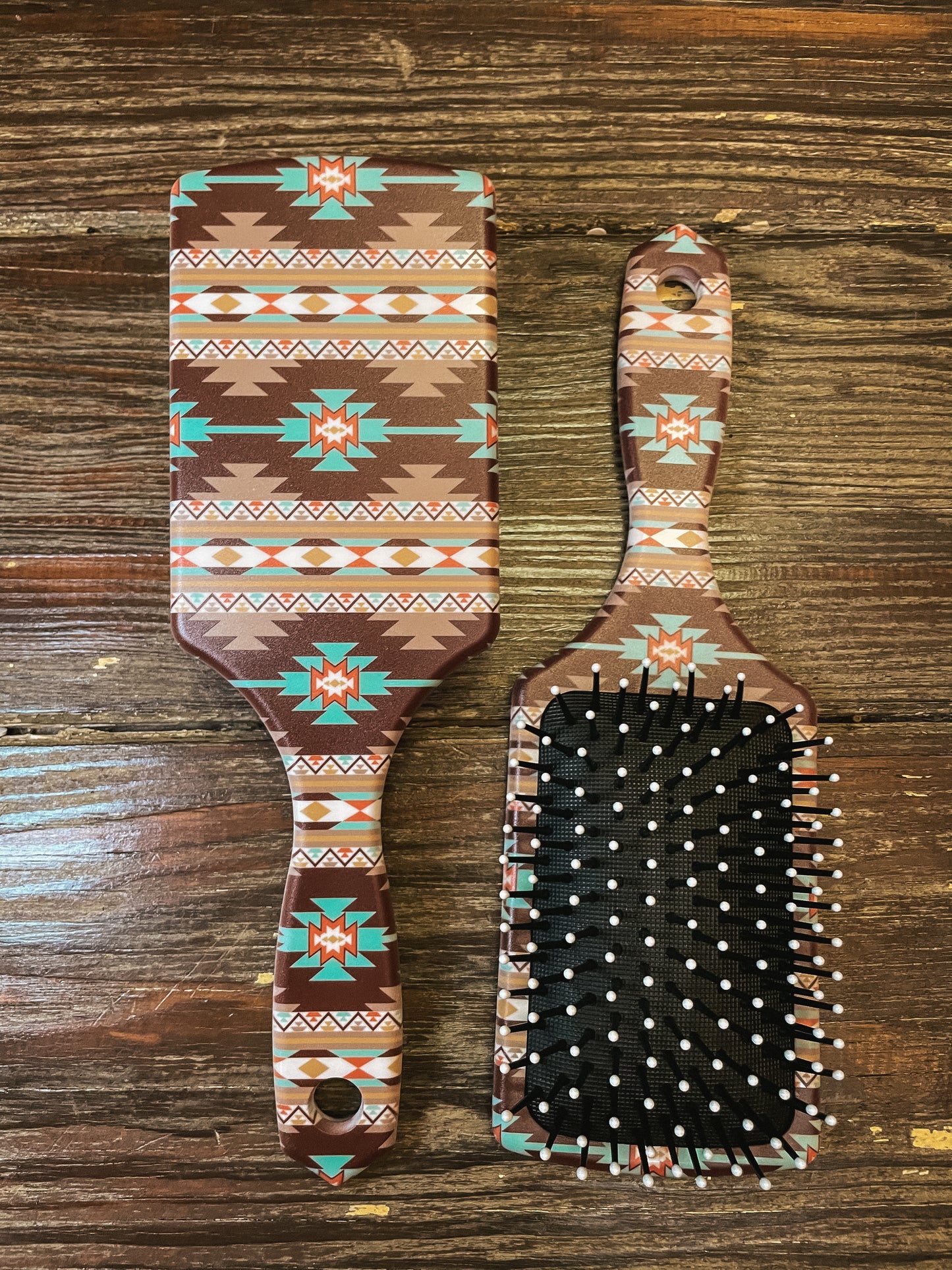 Western Paddle Hair Brush — Brown Aztec