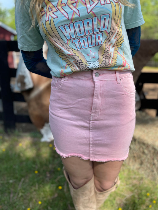 Zenana Denim Mini Skirt in Pink