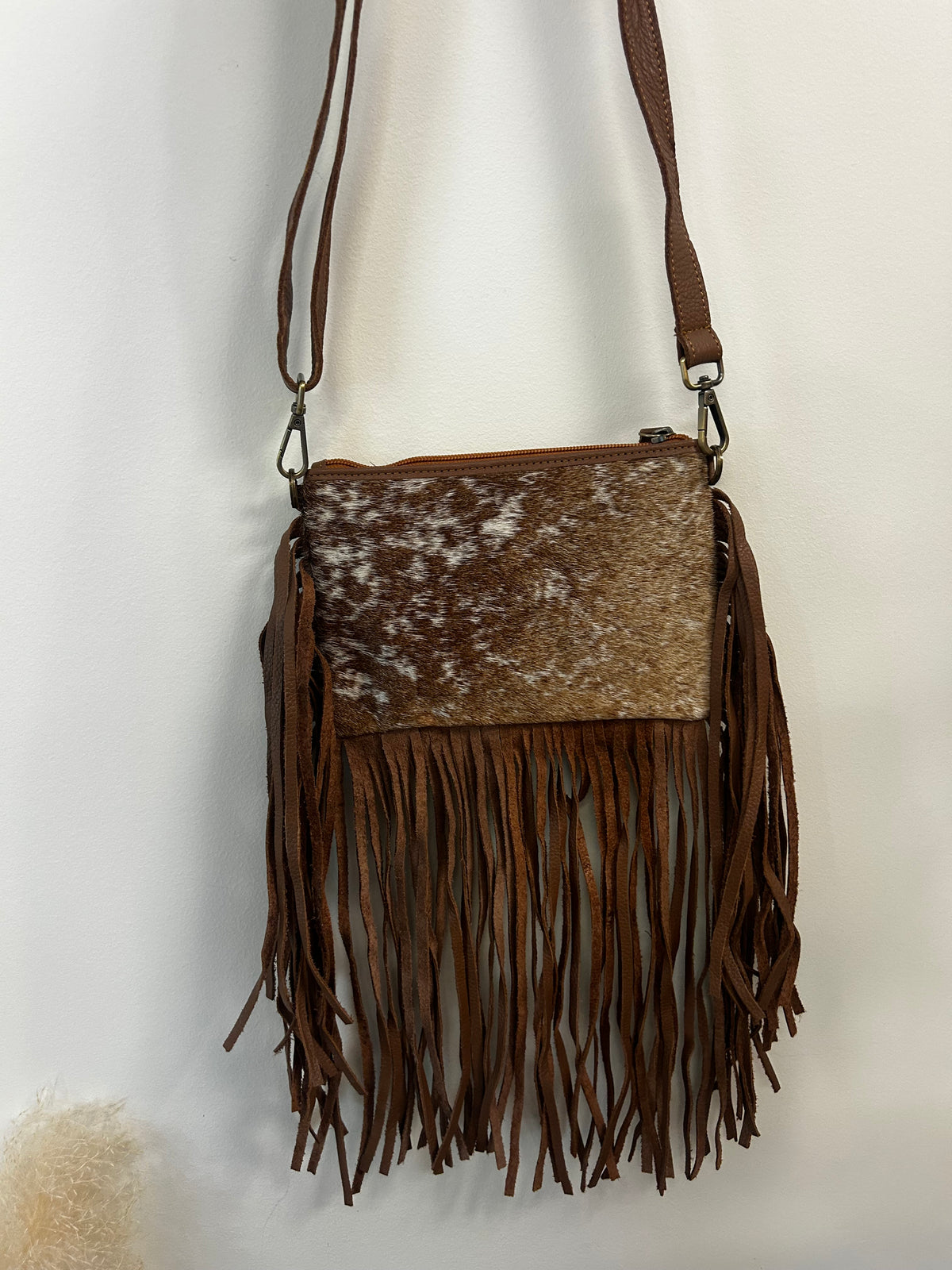 Small Fringe Cow Hide Cross Body // Brown