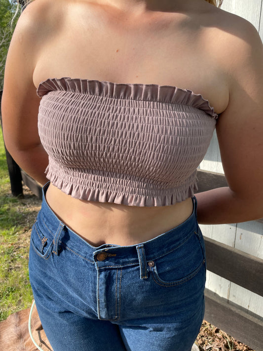 Two-Way Crinkle Tube Top in Mocha