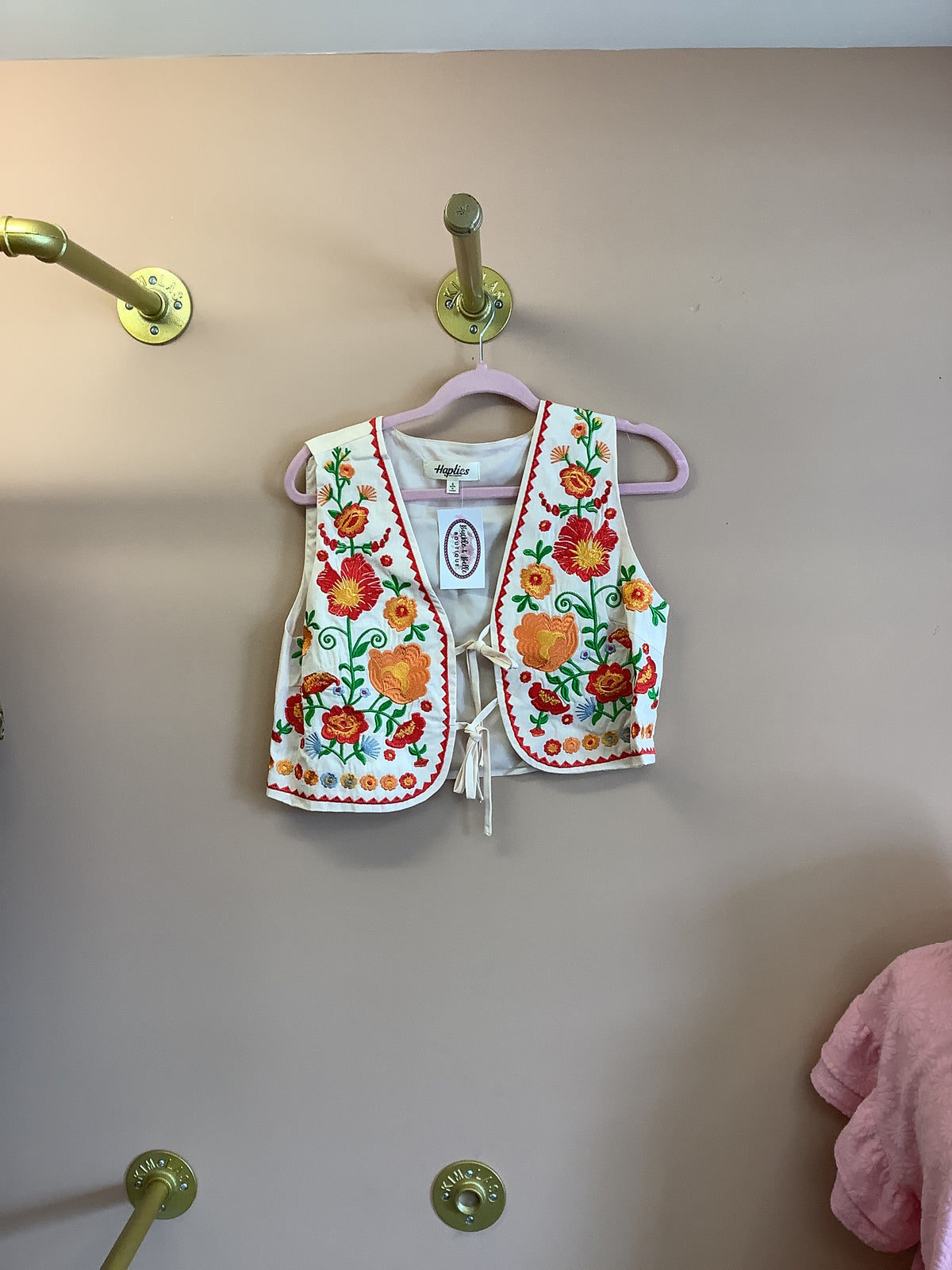 Boho Floral Embroidered Tie Front Vest