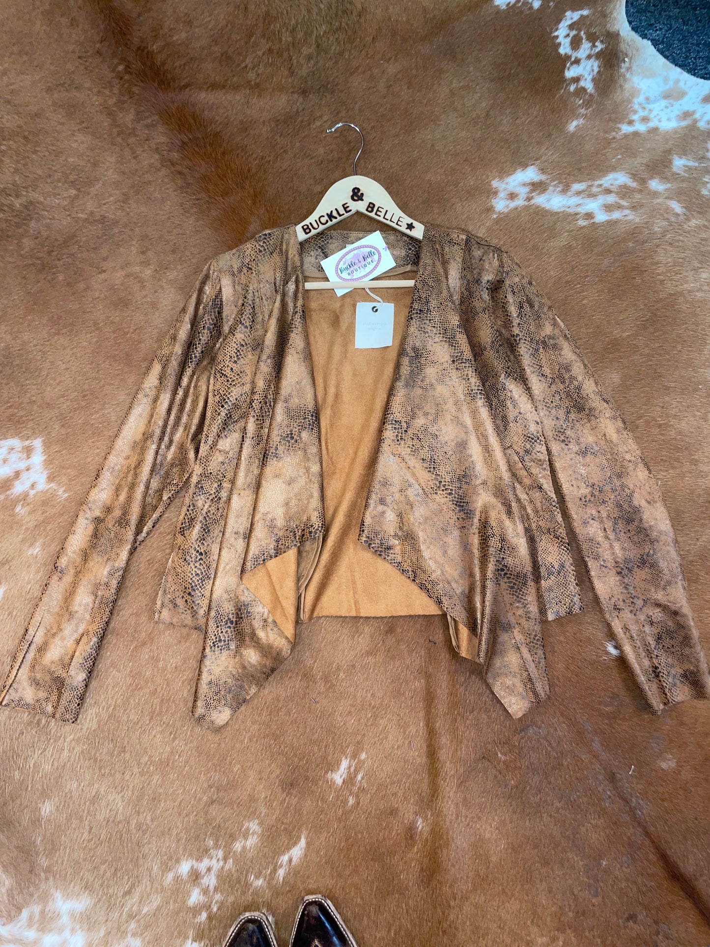 Snakeskin Faux Suede Cardigan