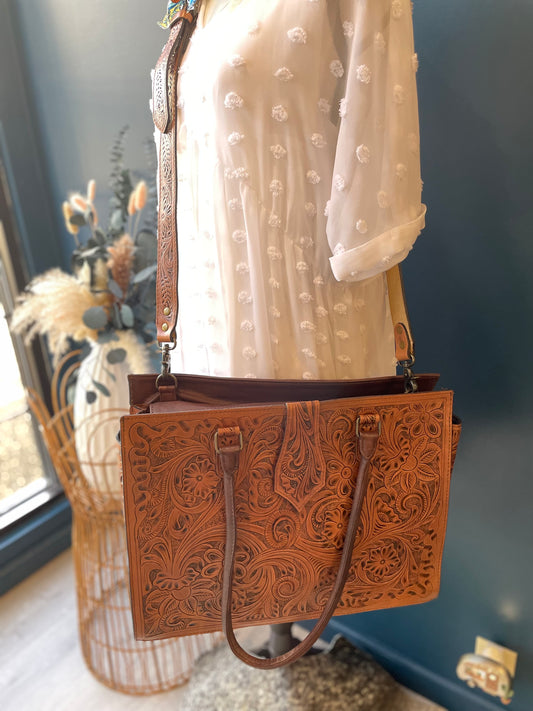 Heritage Tooled Leather Laptop Bag