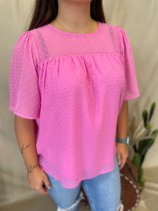 Basic Swiss Dot Top in Pink